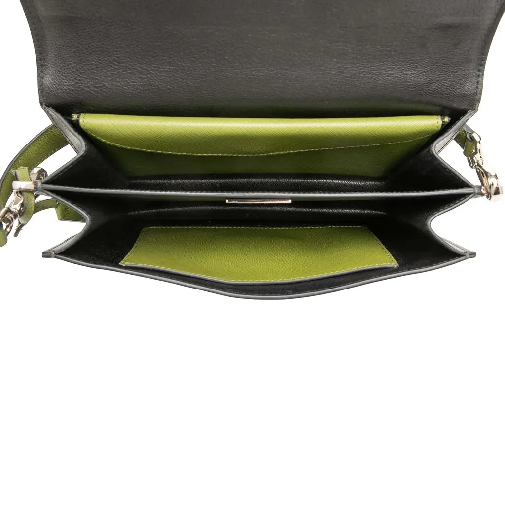 Prada Bicolor Saffiano Lux Sound Lock Satchel Green Leather Very good - Model View