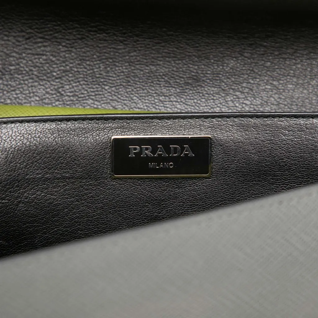 Prada Bicolor Saffiano Lux Sound Lock Satchel Green Leather Very good - Box View