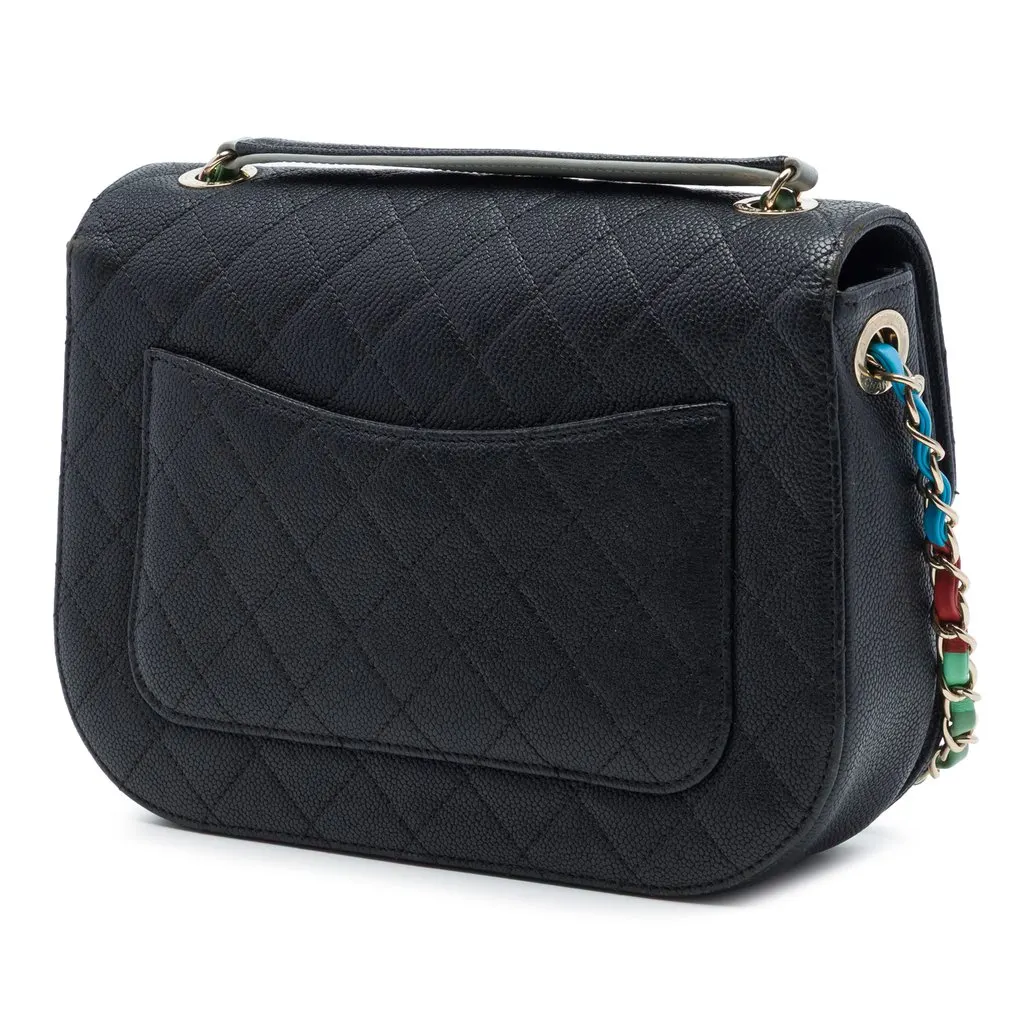 Chanel Paris Cuba Medium Quilted Caviar Thread Around Flap Black Leather Very good - Back View