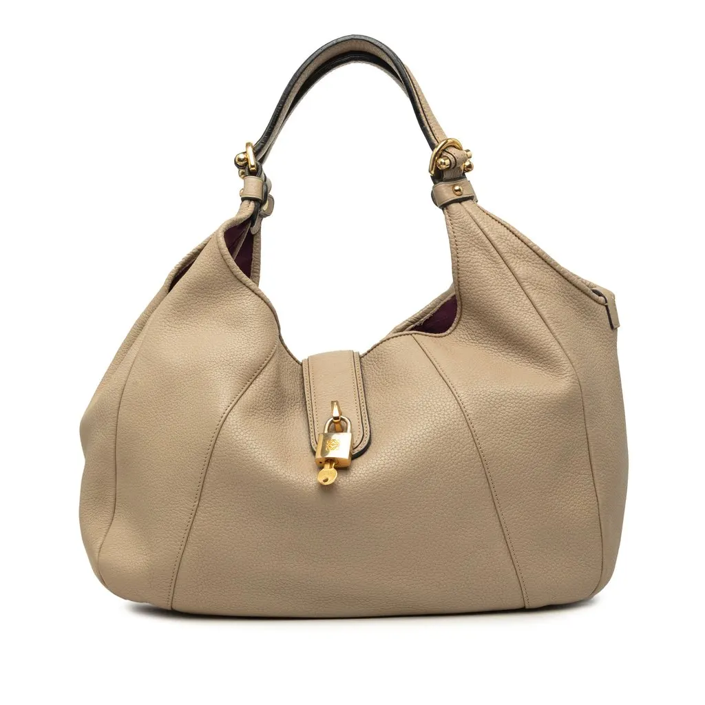LOEWE Calfskin Calle Hobo Beige Leather Very good - Front View