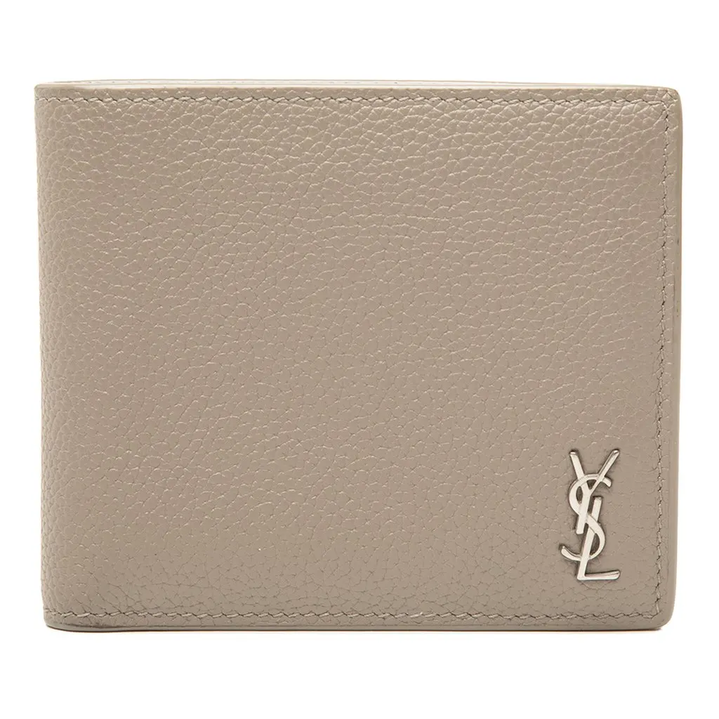 Saint Laurent Grained Leather Tiny Cassandre Bifold Wallet Beige Leather Very good - Front View
