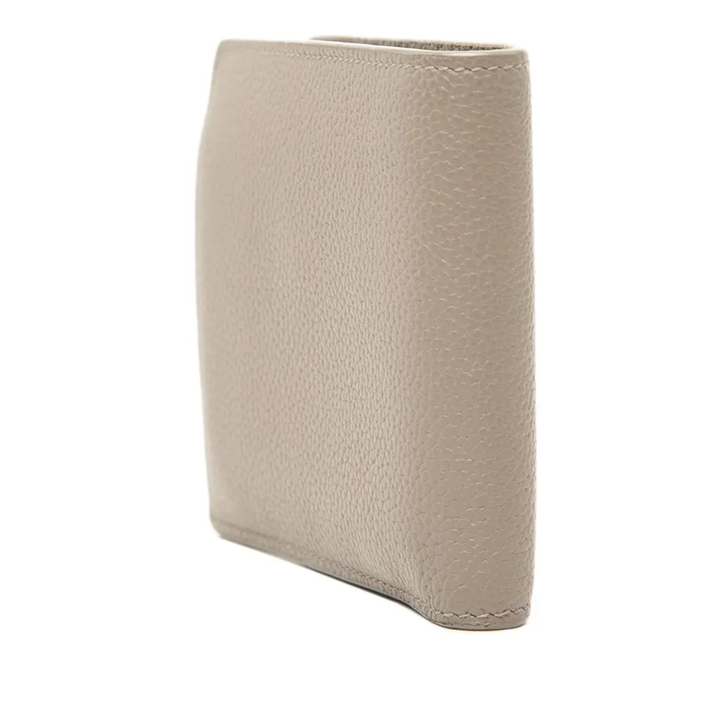Saint Laurent Grained Leather Tiny Cassandre Bifold Wallet Beige Leather Very good - Back View