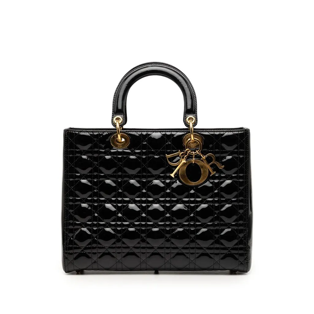 Dior Large Patent Cannage Lady Dior Black Leather Very good - Front View