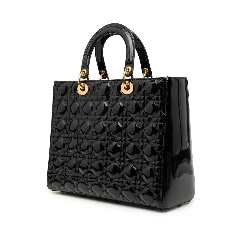 Dior Large Patent Cannage Lady Dior Black Leather Very good - Back View
