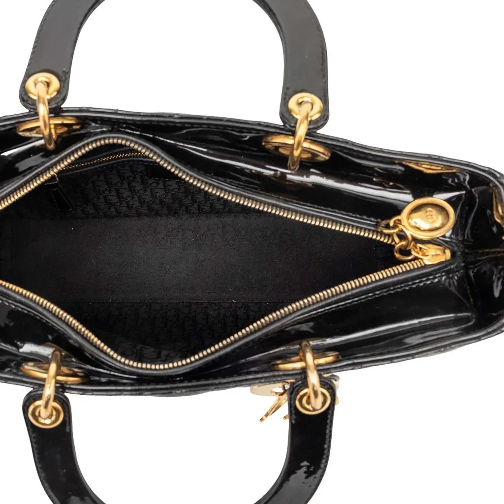 Dior Large Patent Cannage Lady Dior Black Leather Very good - Model View
