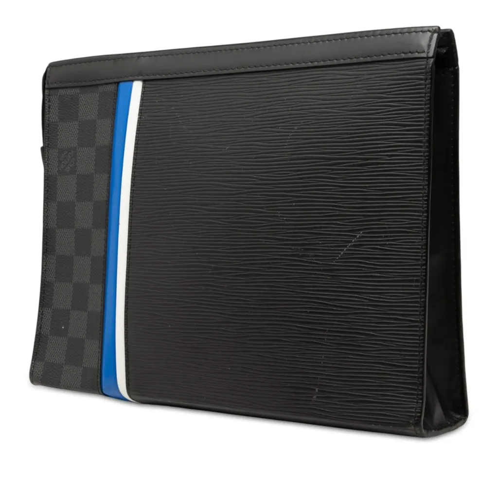 Louis Vuitton Epi and Damier Graphite Stripe Pochette Voyage MM Black Leather Good - Back View