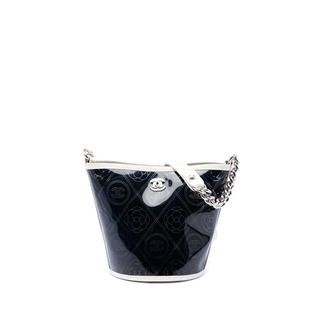 Chanel Small PVC and Crumpled Calfskin Camellia Coco Bucket Bag Black Plastic Very good - Front View