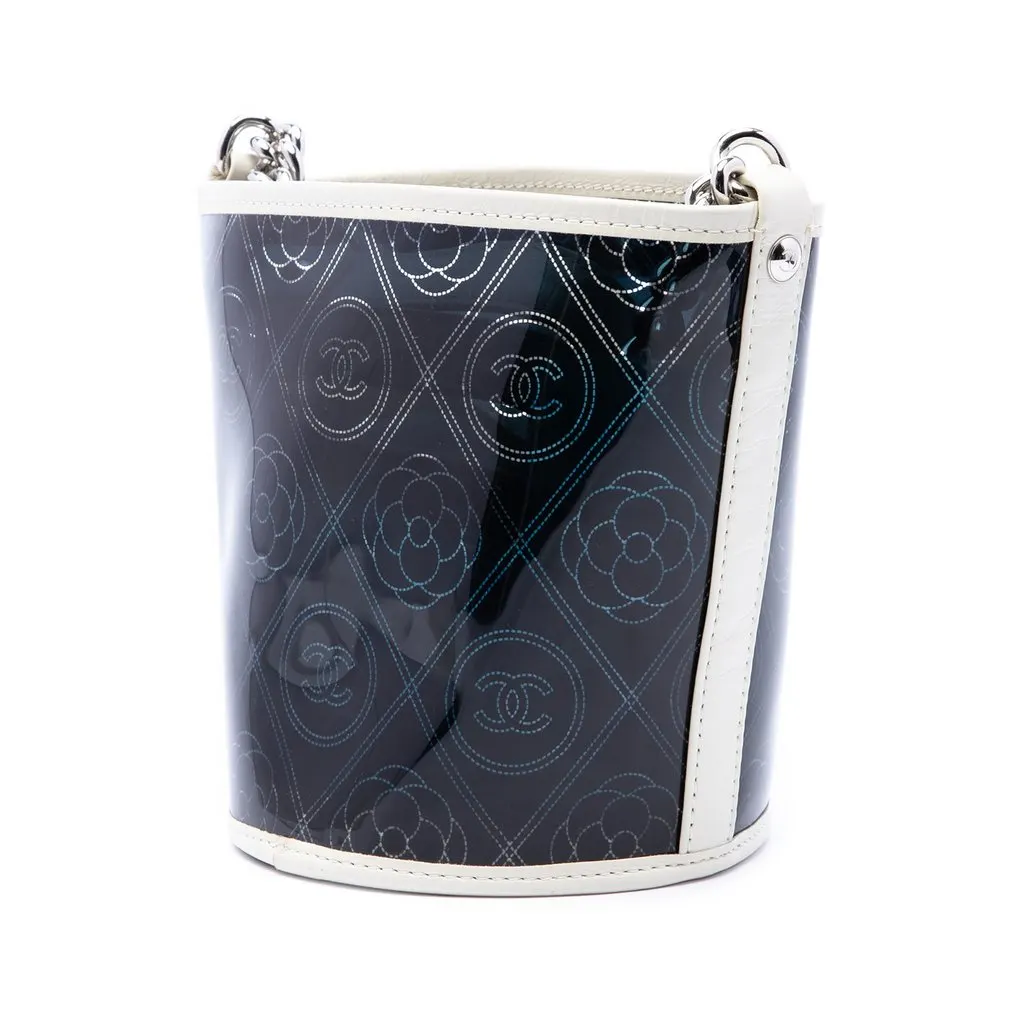 Chanel Small PVC and Crumpled Calfskin Camellia Coco Bucket Bag Black Plastic Very good - Back View