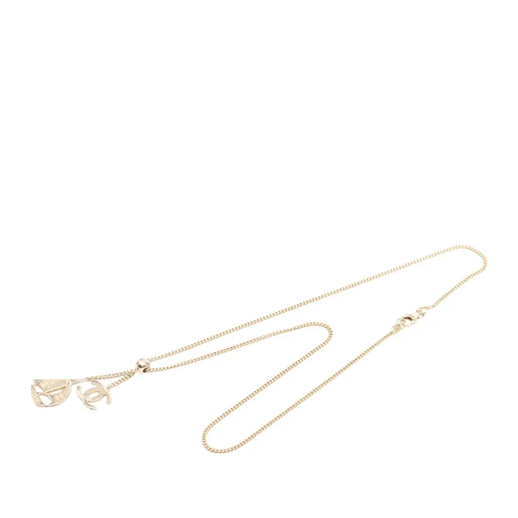 Chanel CC Gold Plated Sailboat Pendant Necklace Gold Metal Very good - Front View