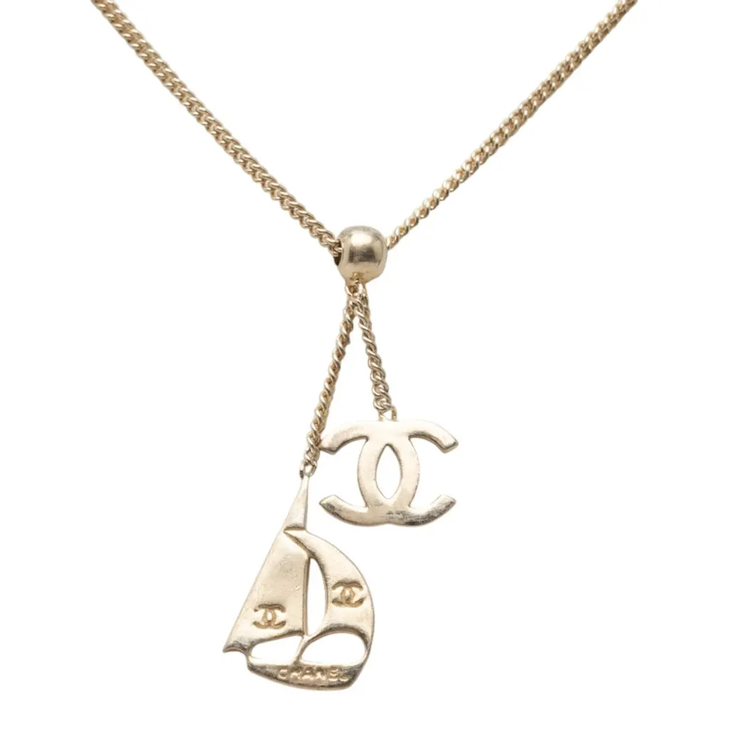Chanel CC Gold Plated Sailboat Pendant Necklace Gold Metal Very good - Inside View