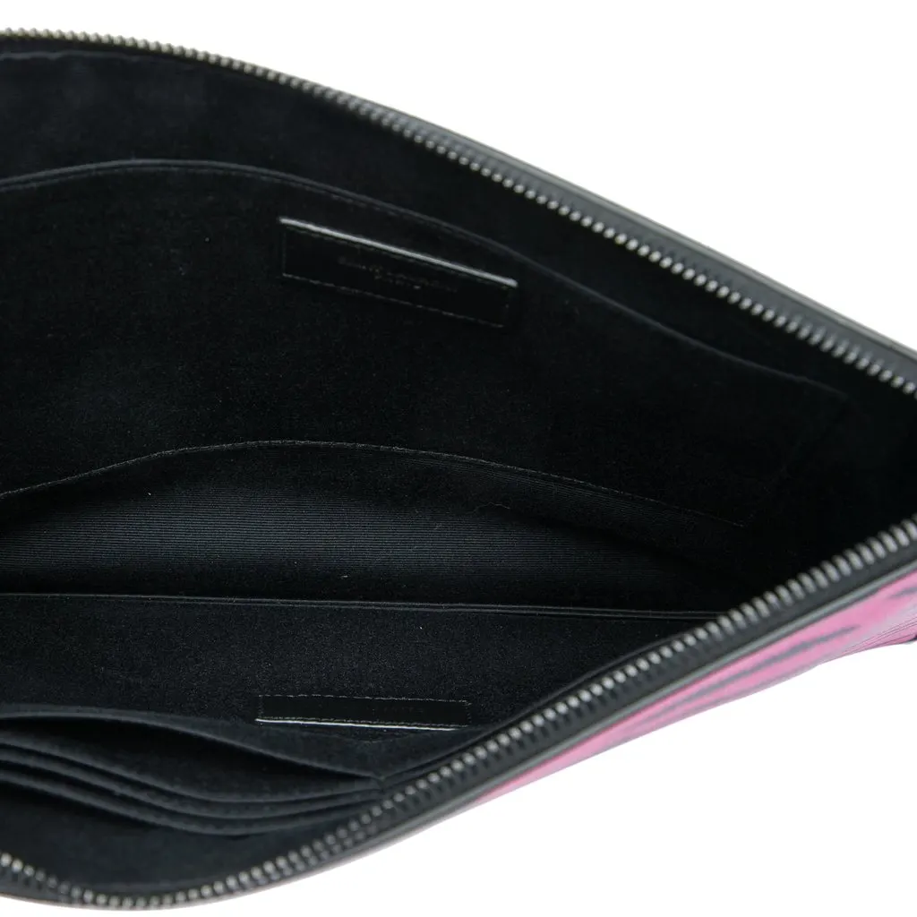 Saint Laurent Grain De Poudre Zebra Print Zip Clutch Pink Leather Very good - Model View