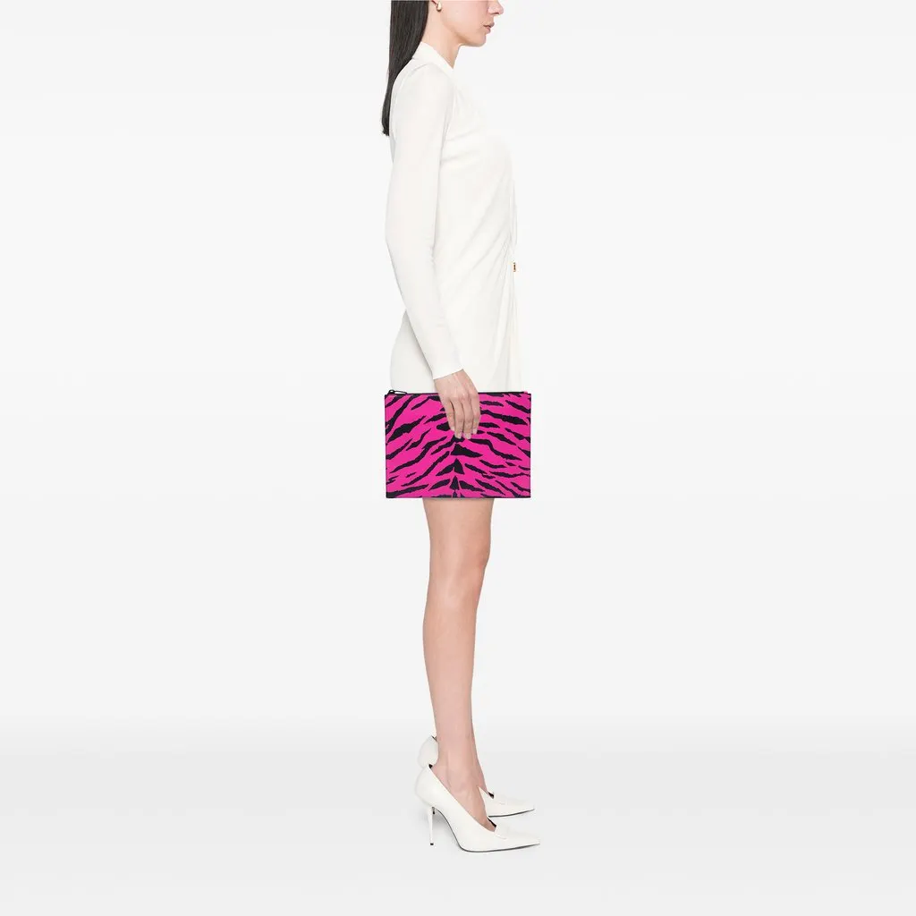 Saint Laurent Grain De Poudre Zebra Print Zip Clutch Pink Leather Very good - Box View