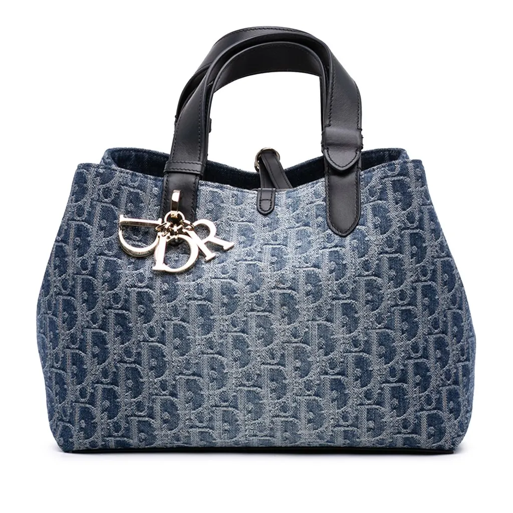 Dior Medium Oblique Denim Toujours Tote Blue Very good - Front View