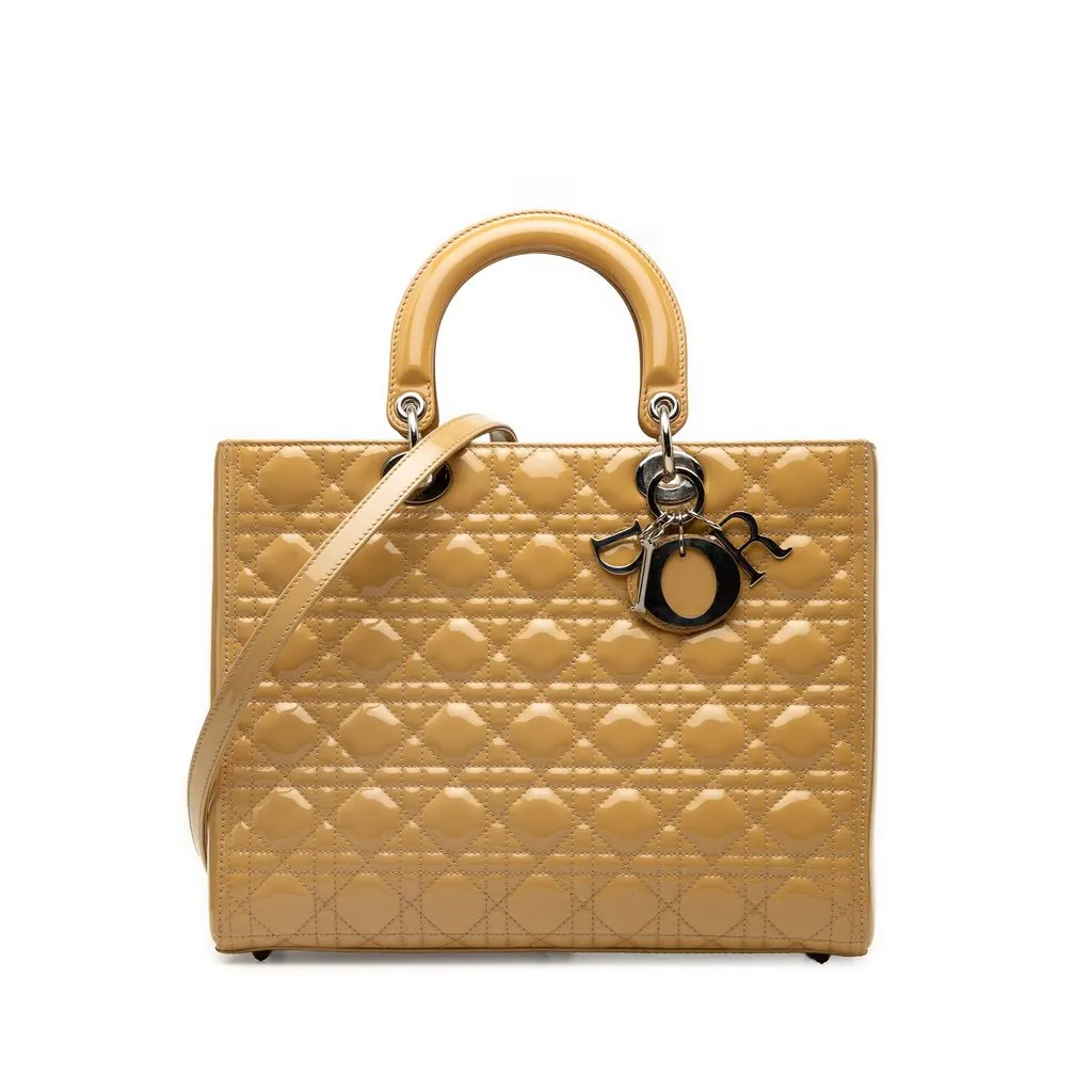 Dior Large Patent Cannage Lady Dior Beige Leather Very good - Front View