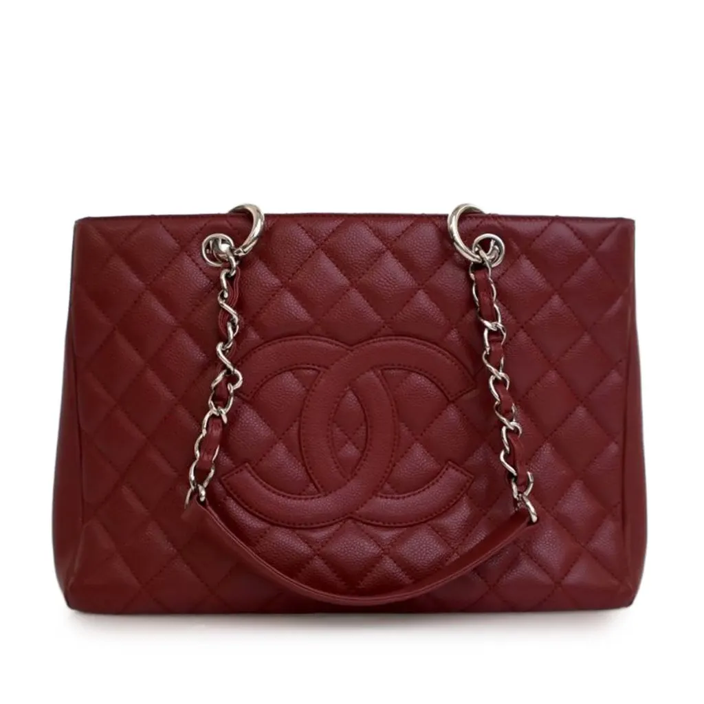 Chanel Caviar Grand Shopping Tote Red Leather Very good - Front View