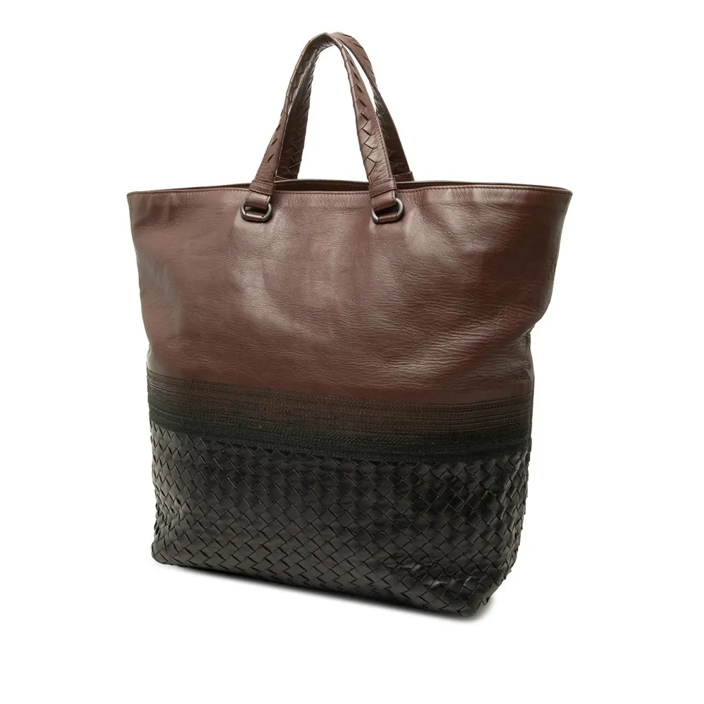 Bottega Veneta Bicolor Nappa Intrecciato Tote Brown Leather Good - Back View