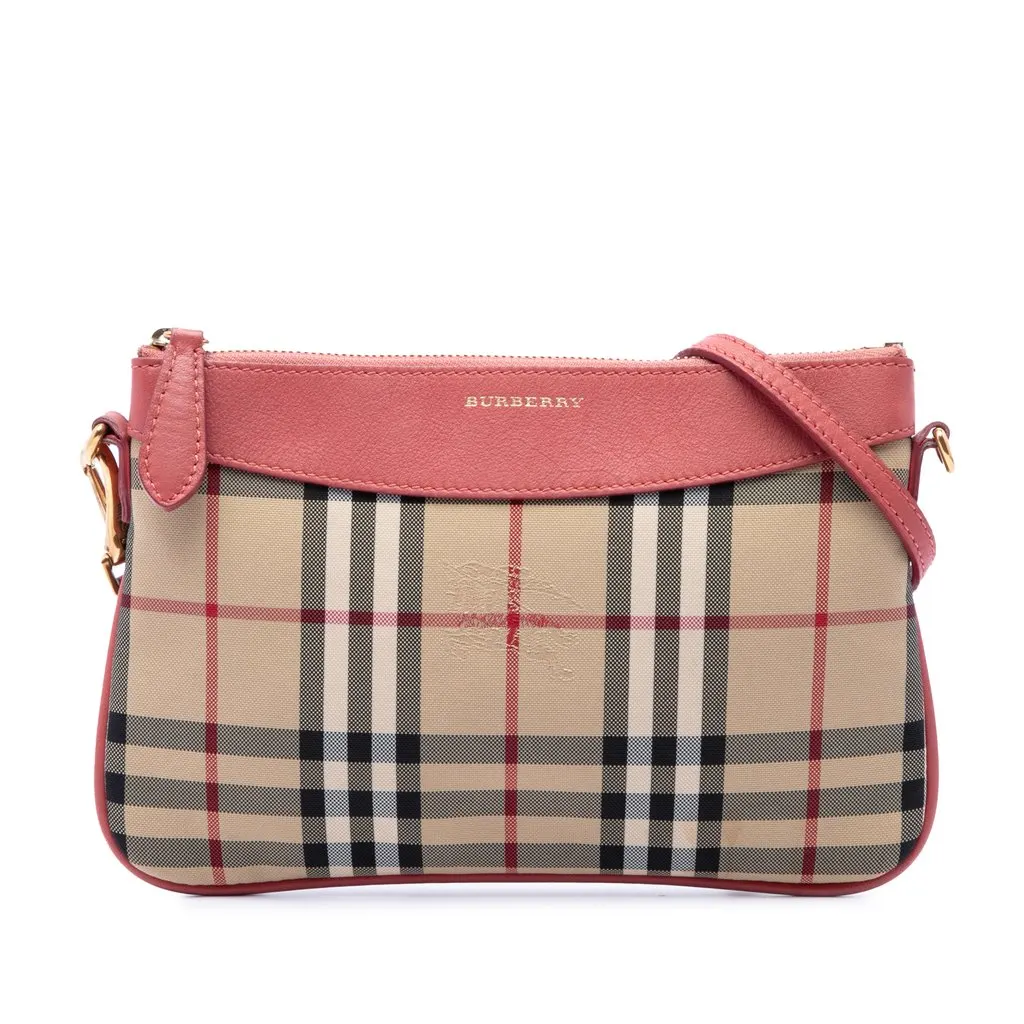 Burberry Haymarket Check Nylon Peyton Crossbody Beige Polyamide Good - Front View