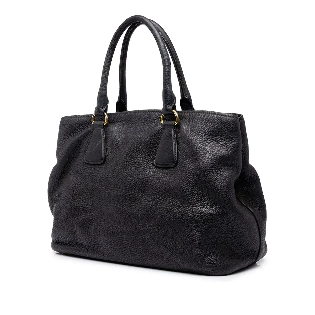 Prada Vitello Daino Open Convertible Tote Black Leather Good - Back View