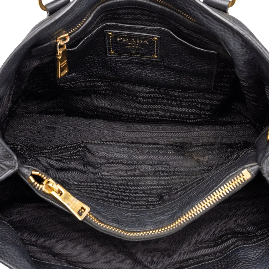 Prada Vitello Daino Open Convertible Tote Black Leather Good - Model View