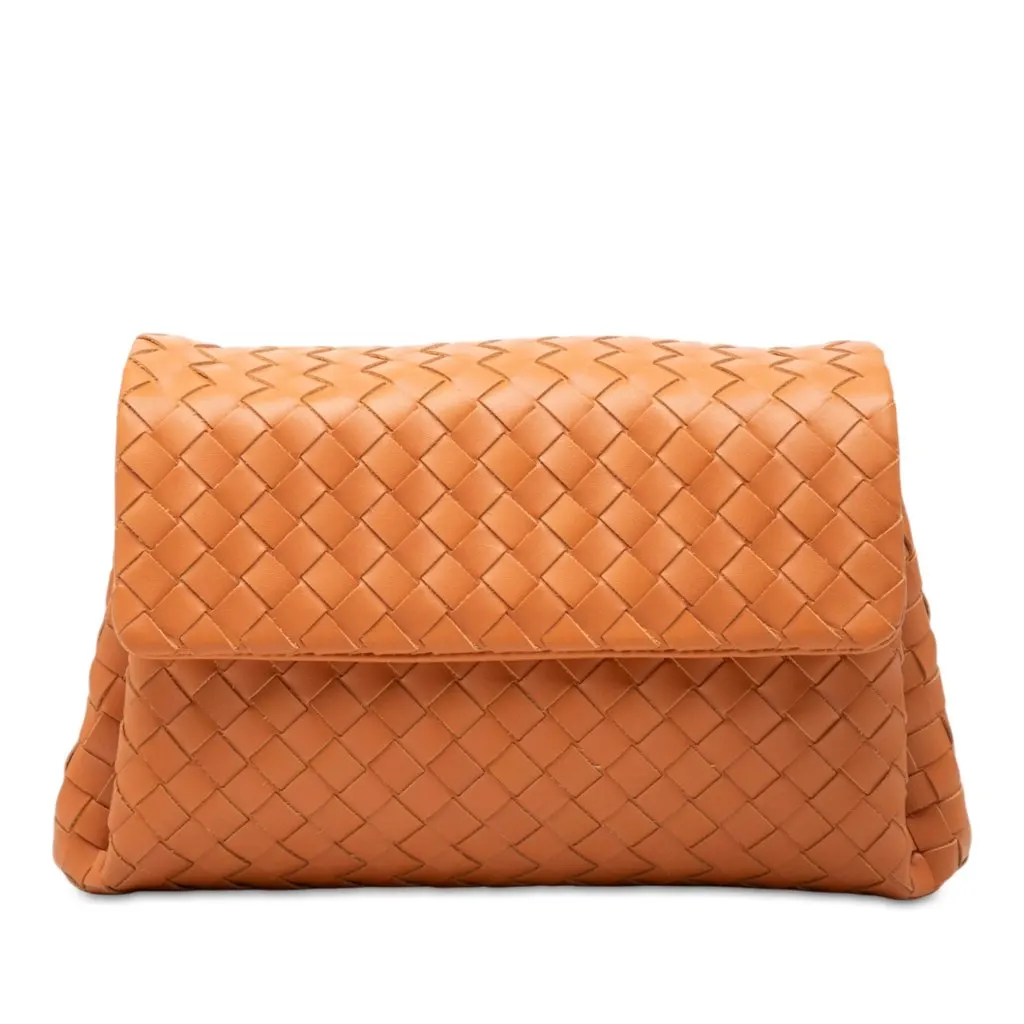 Bottega Veneta Nappa Intrecciato Flap Clutch Brown Leather Very good - Front View