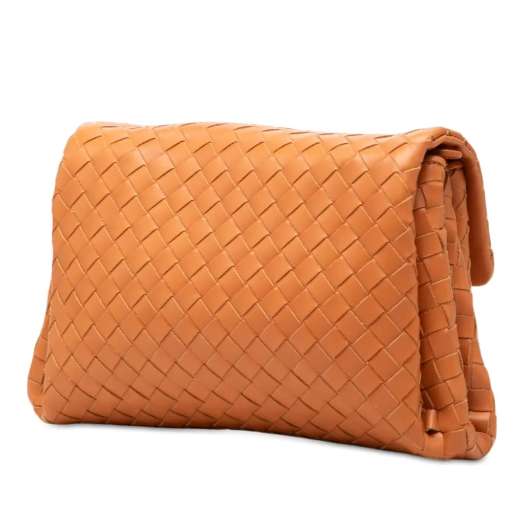 Bottega Veneta Nappa Intrecciato Flap Clutch Brown Leather Very good - Back View