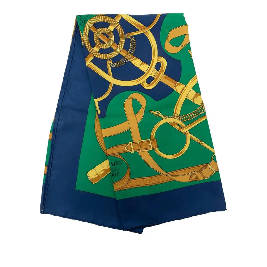Hermès Eperon D Or Silk Scarf 90 Blue Silk Very good - Front View