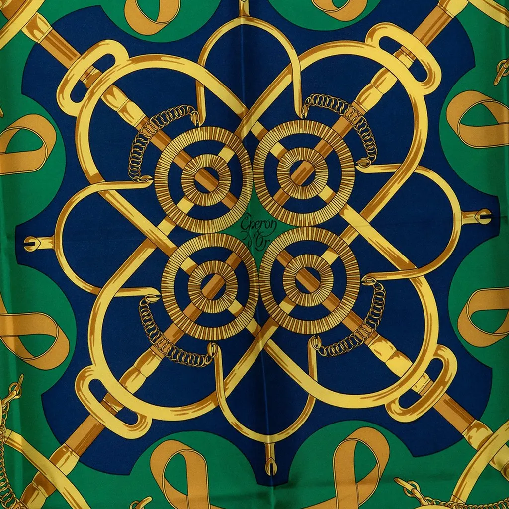 Hermès Eperon D Or Silk Scarf 90 Blue Silk Very good - Back View