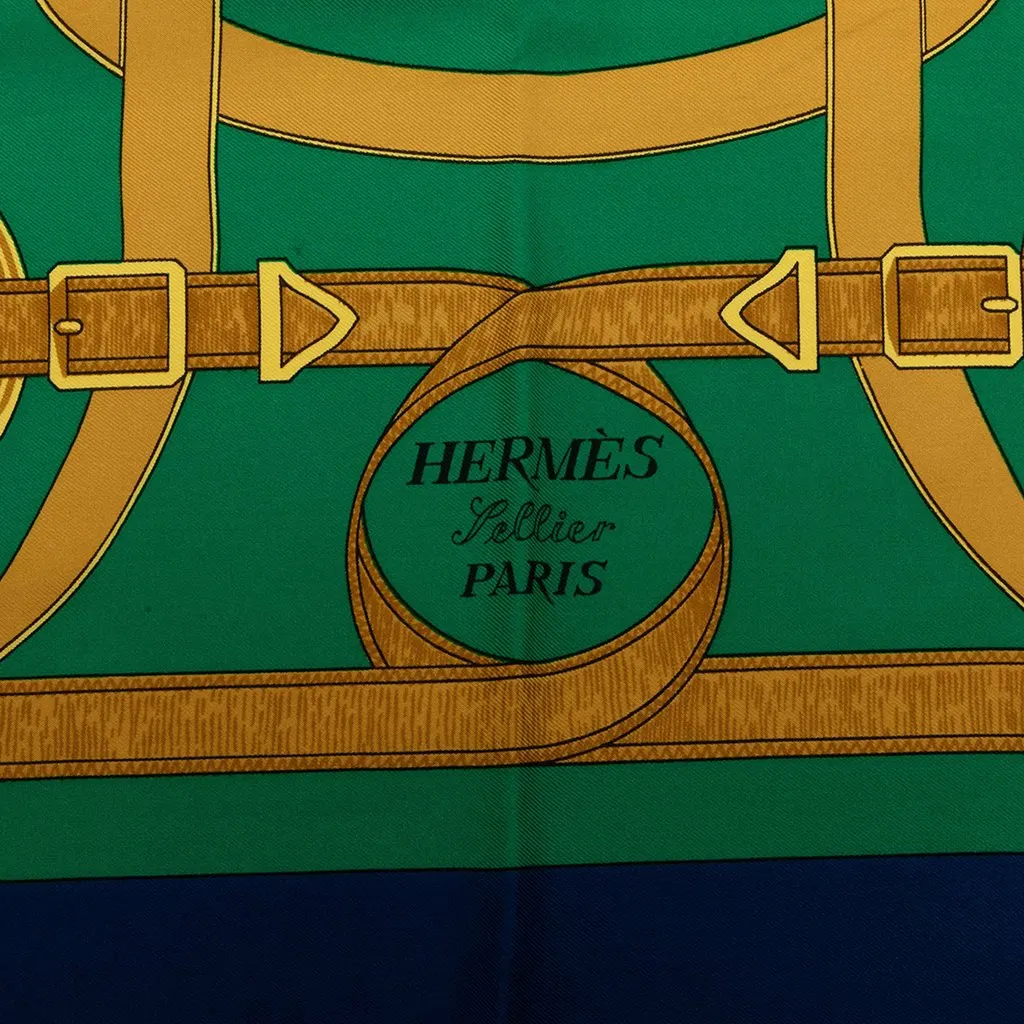Hermès Eperon D Or Silk Scarf 90 Blue Silk Very good - Inside View