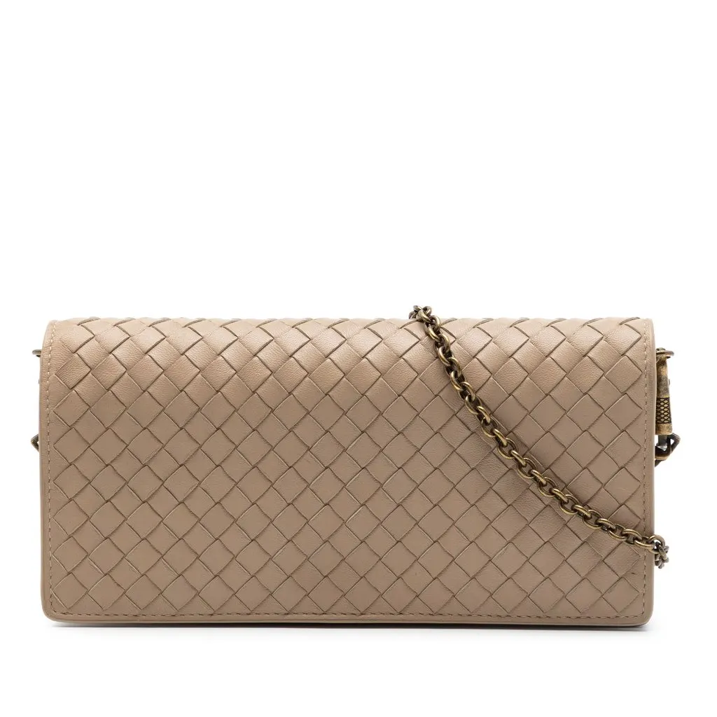 Bottega Veneta Nappa Intrecciato Wallet On Chain Brown Leather Very good - Front View