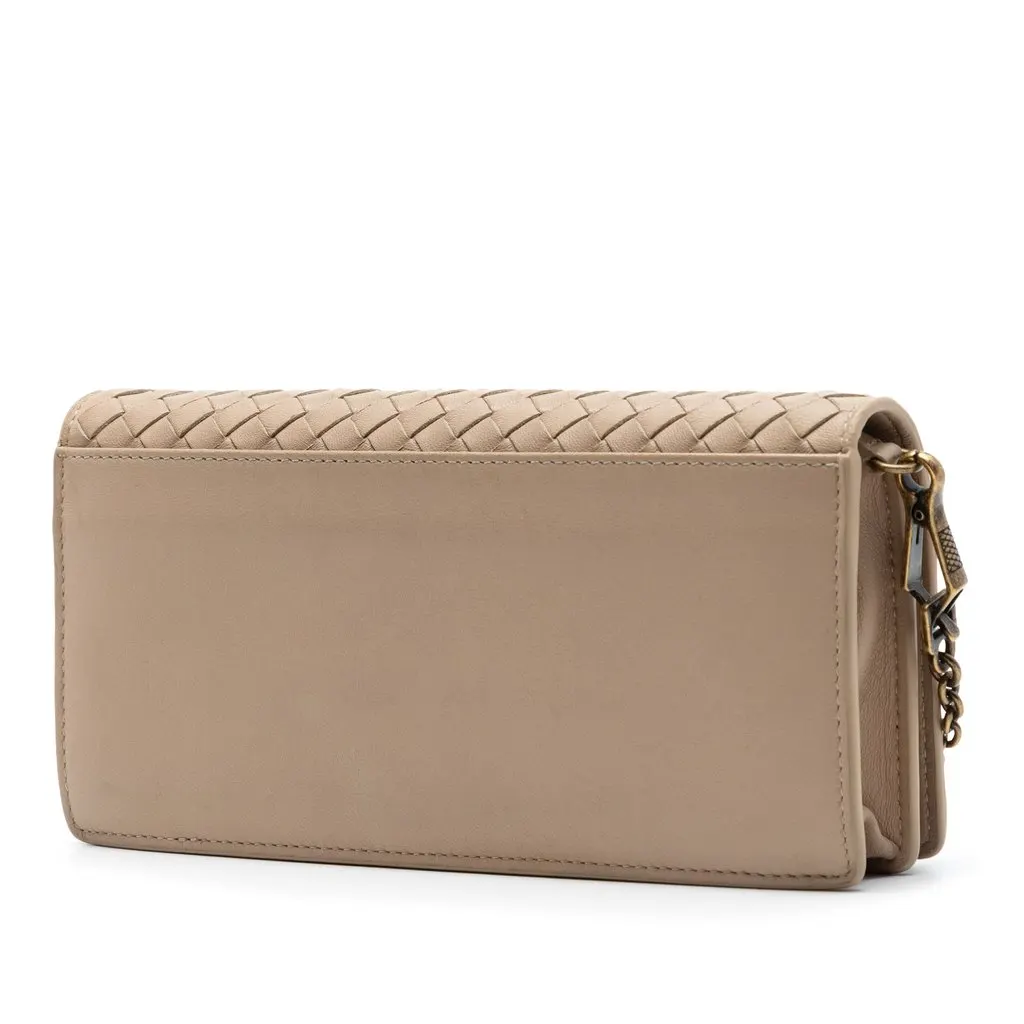 Bottega Veneta Nappa Intrecciato Wallet On Chain Brown Leather Very good - Back View