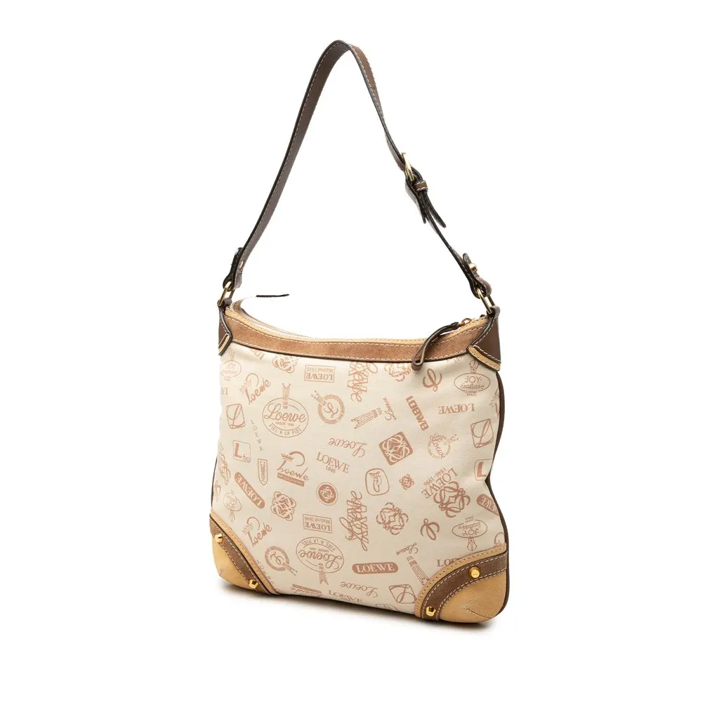 LOEWE 160th Anniversary Suede Trimmed Canvas Shoulder Bag Beige Very good - Back View