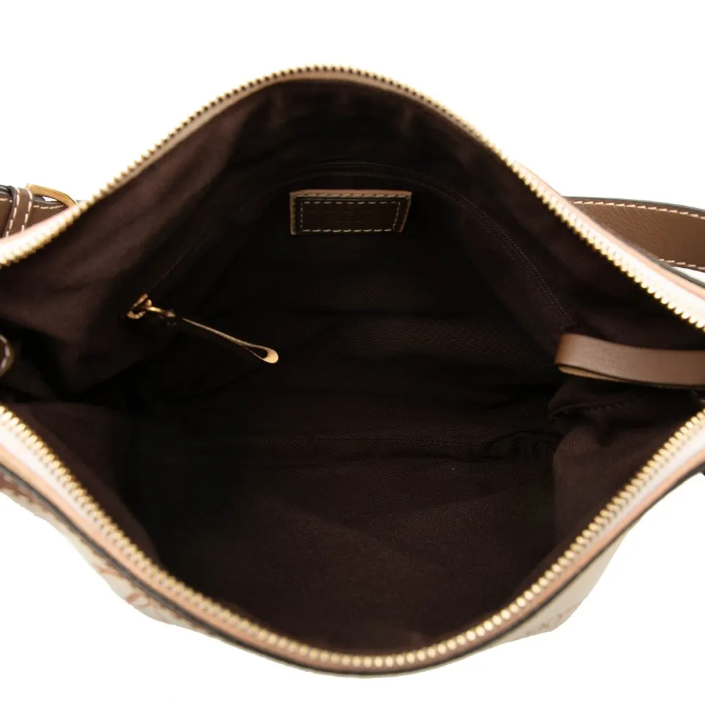 LOEWE 160th Anniversary Suede Trimmed Canvas Shoulder Bag Beige Very good - Model View