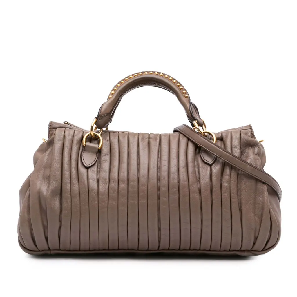 Miu Miu Nappa Bosco Pleated Satchel Brown Leather Very good - Front View