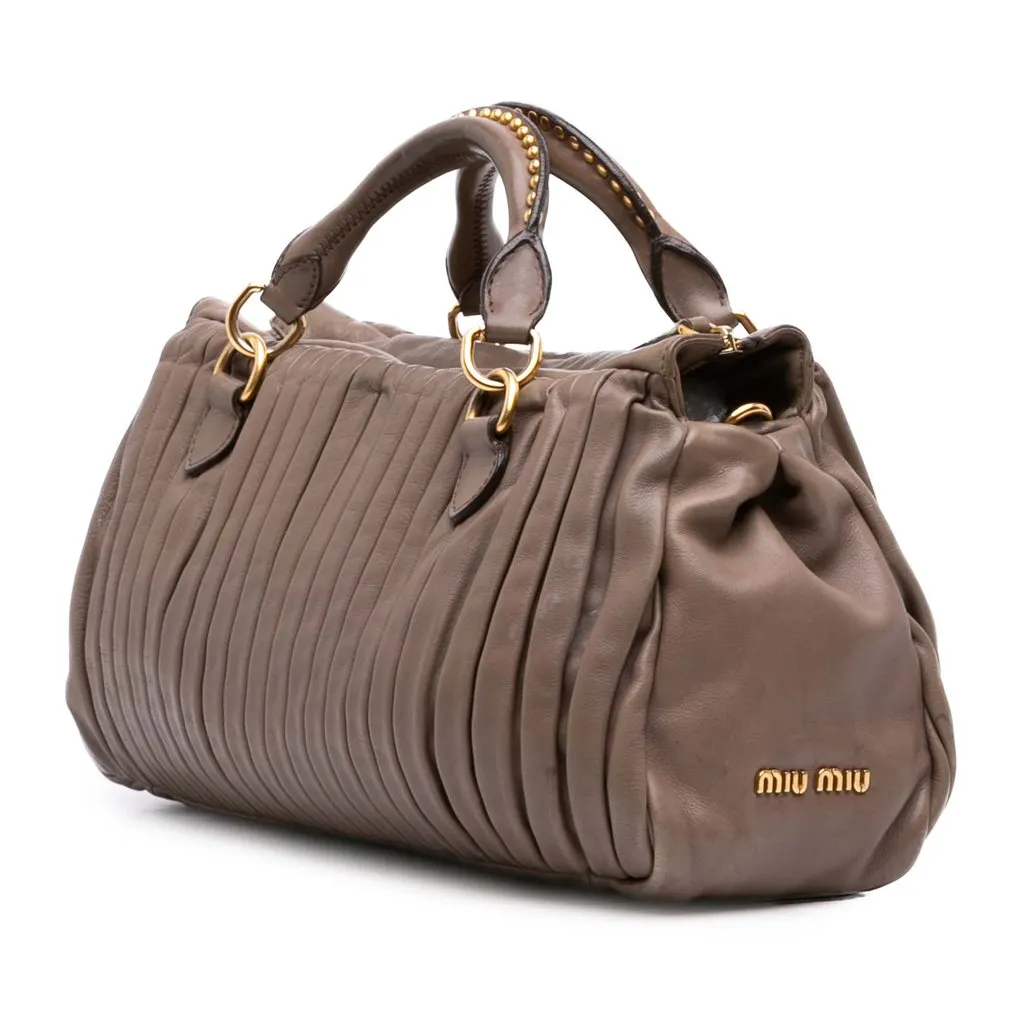 Miu Miu Nappa Bosco Pleated Satchel Brown Leather Very good - Back View