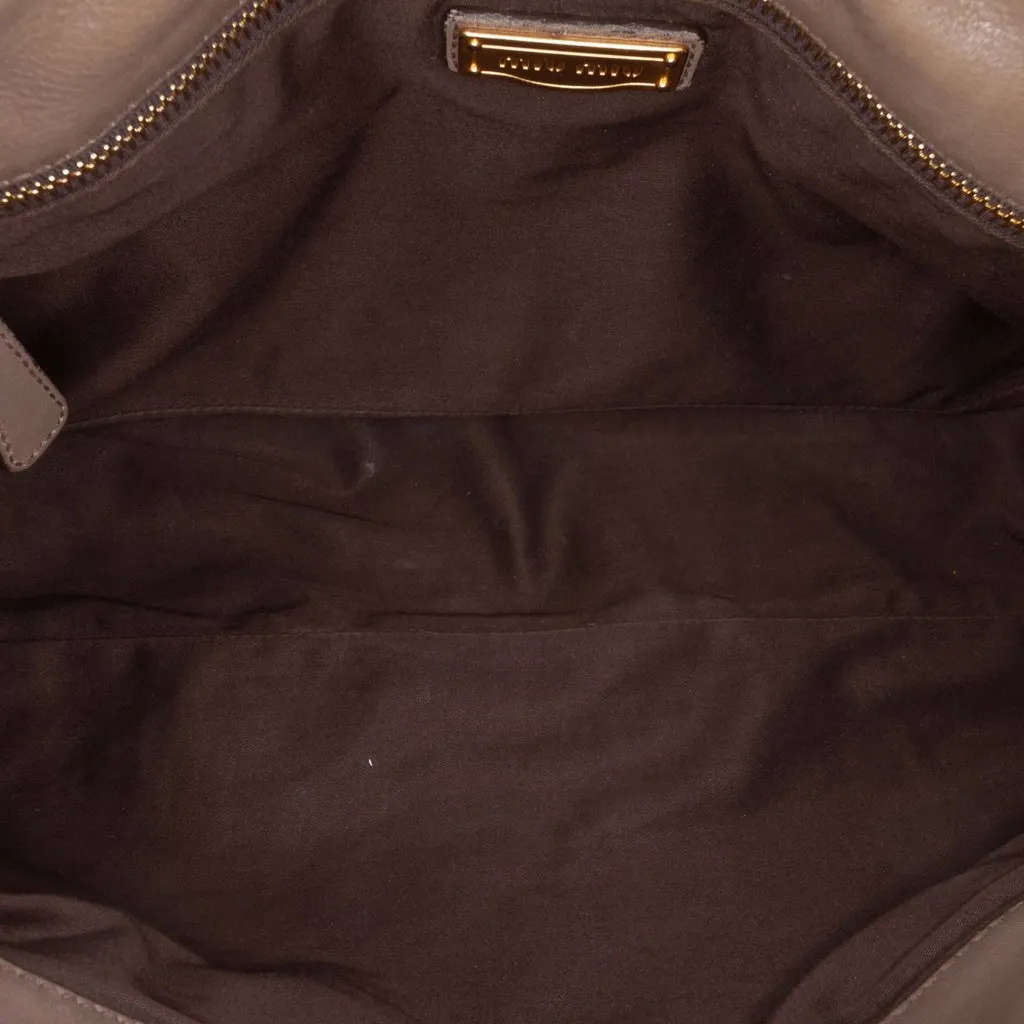 Miu Miu Nappa Bosco Pleated Satchel Brown Leather Very good - Model View