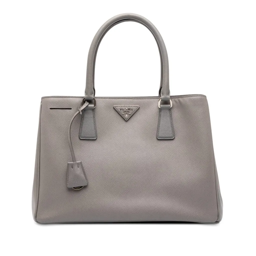 Prada Small Saffiano Lux Gardeners Tote Grey Leather Good - Front View
