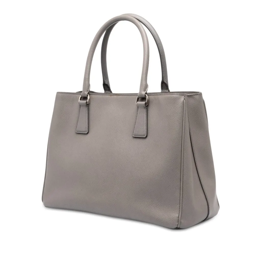 Prada Small Saffiano Lux Gardeners Tote Grey Leather Good - Back View