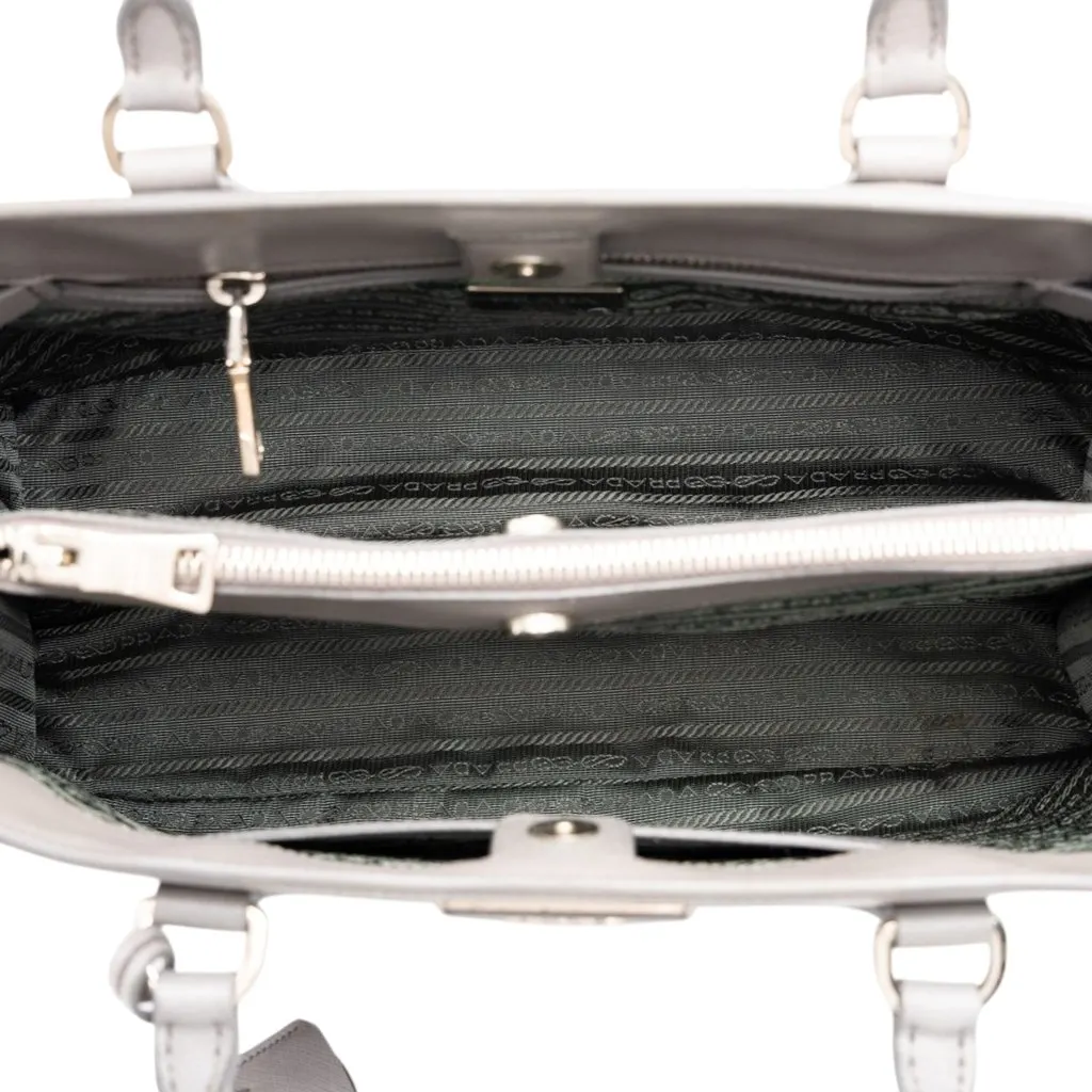 Prada Small Saffiano Lux Gardeners Tote Grey Leather Good - Model View