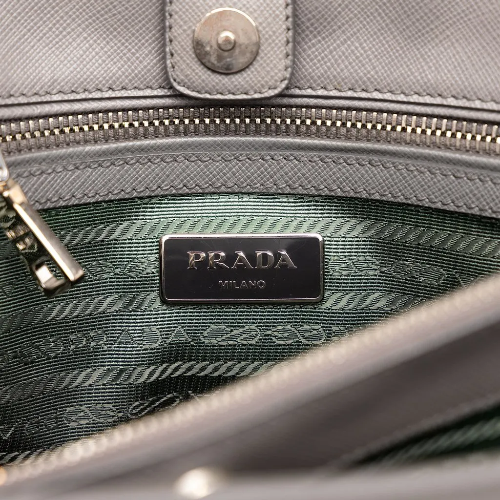 Prada Small Saffiano Lux Gardeners Tote Grey Leather Good - Box View