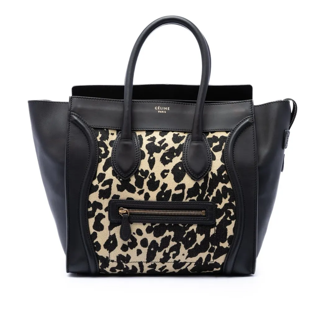 Celine Mini Canvas Leopard Print Luggage Tote Beige Very good - Front View