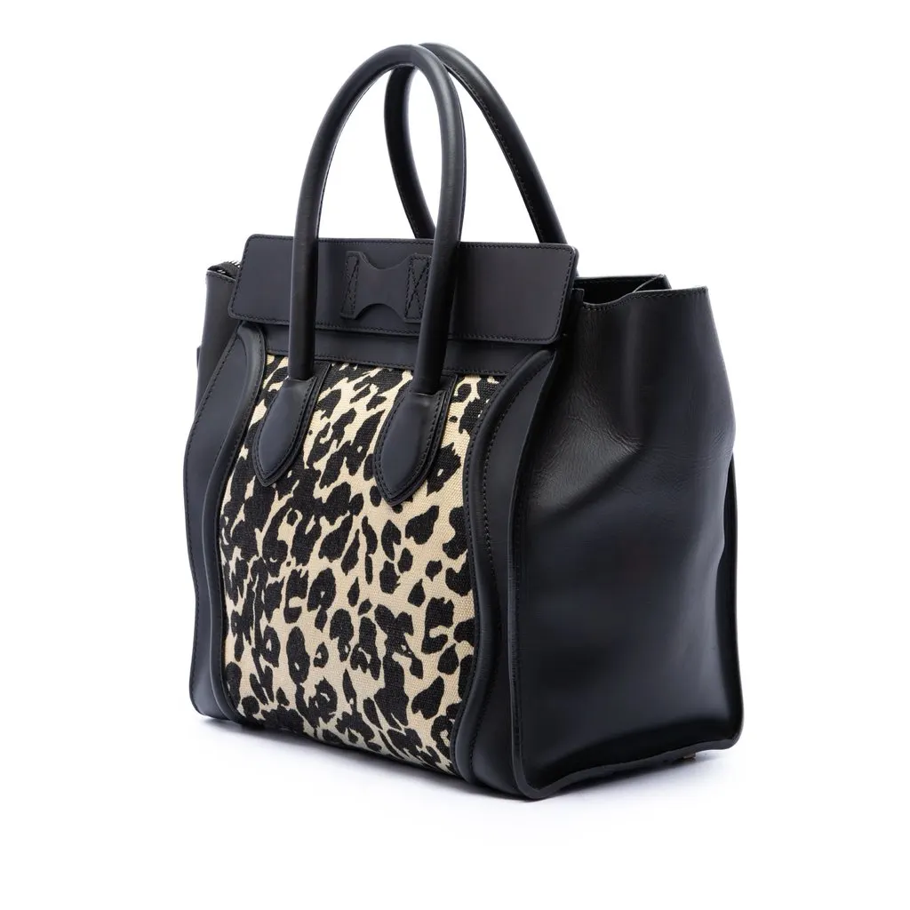 Celine Mini Canvas Leopard Print Luggage Tote Beige Very good - Back View