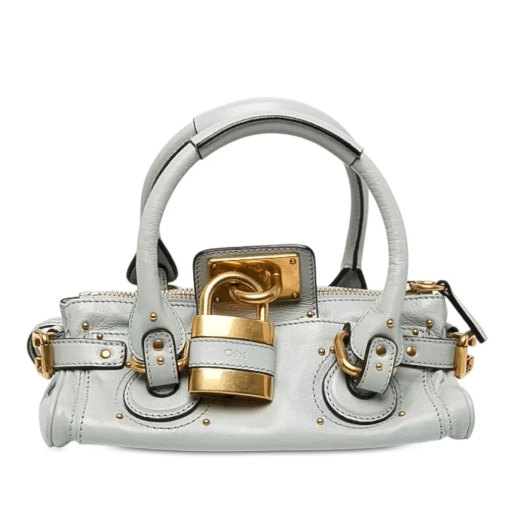 Chloé Small Leather Paddington Handbag Blue Leather Good - Front View
