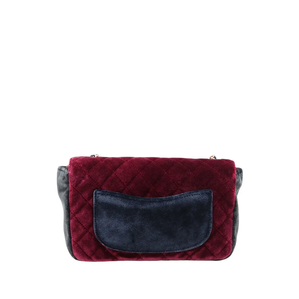 Chanel Paris Cosmopolite Small Tricolor Quilted Velvet Private Affair Camellia Flap Red Very good - Back View