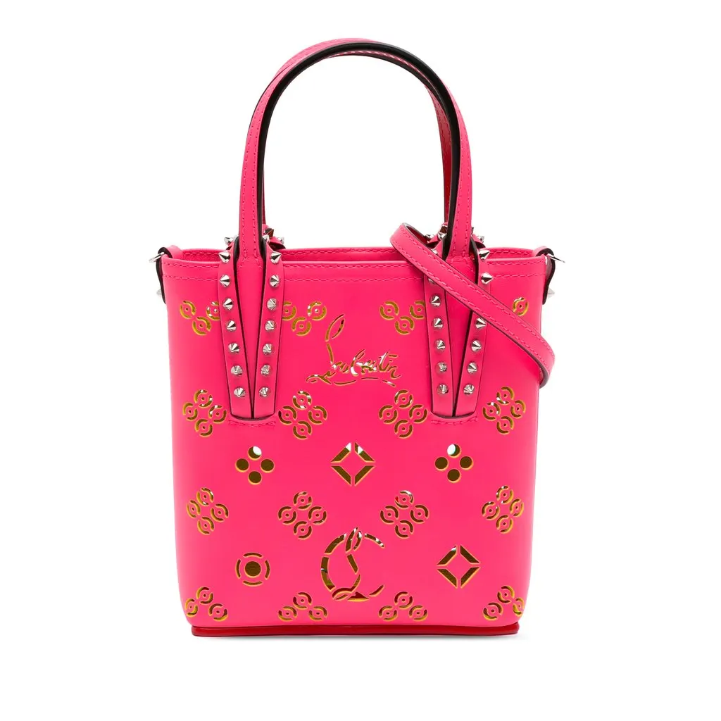Christian Louboutin Mini Perforated Calfskin Loubinthesky North South Cabata Satchel Pink Leather Very good - Front View