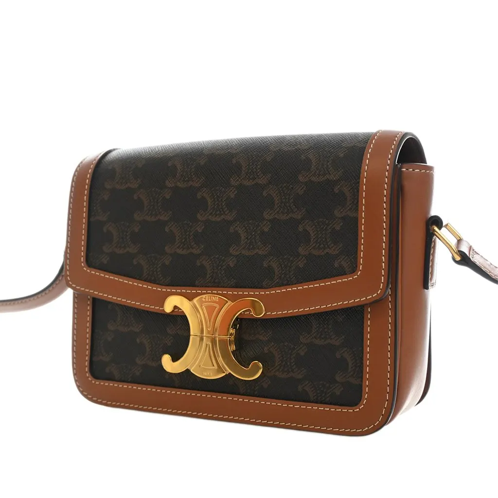 Celine Teen Triomphe Coated Canvas and Calfskin Triomphe Crossbody Brown Very good - Back View