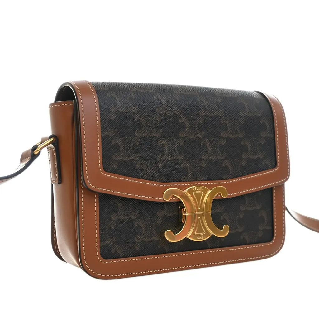 Celine Teen Triomphe Coated Canvas and Calfskin Triomphe Crossbody Brown Very good - Inside View