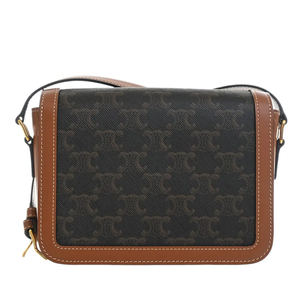 Celine Teen Triomphe Coated Canvas and Calfskin Triomphe Crossbody Brown Very good - Model View