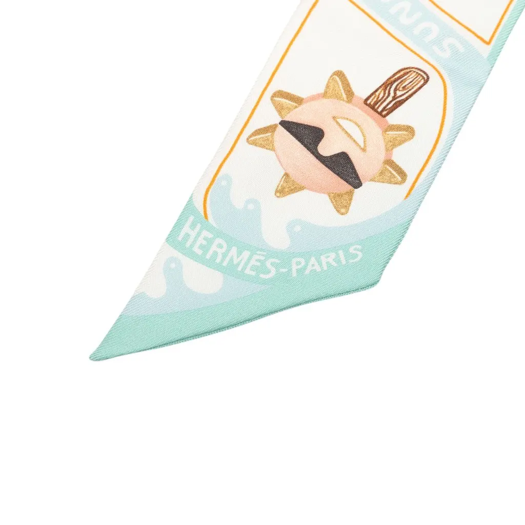 Hermès Funny Ice Cream Silk Twilly Scarf Blue Good - Back View