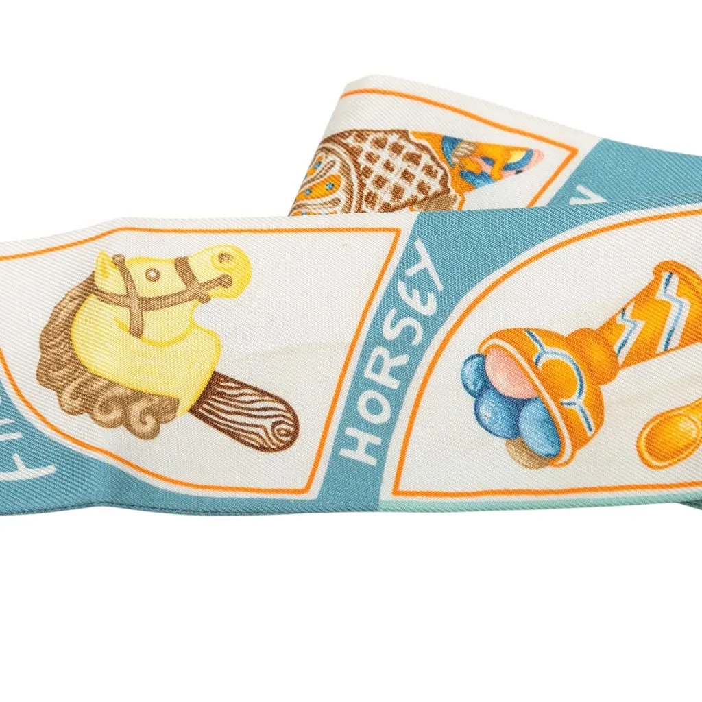 Hermès Funny Ice Cream Silk Twilly Scarf Blue Good - Box View