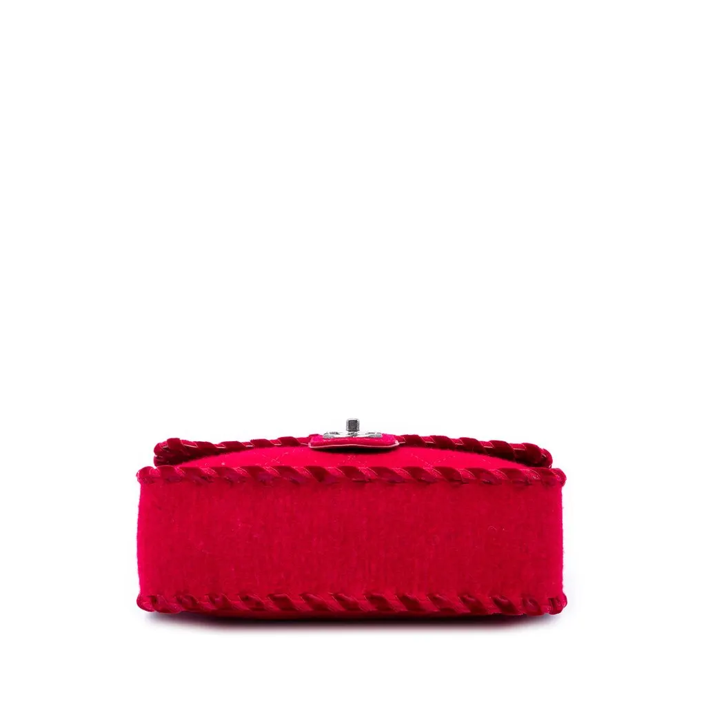 Chanel CC Quilted Wool Felt Whipstitch Fancy Flap Red Very good - Inside View